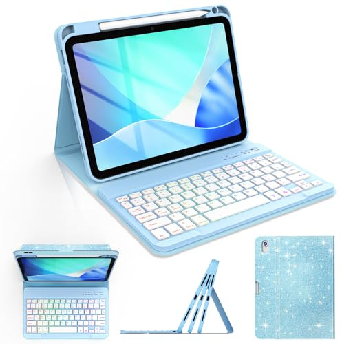 Keyboard Case for iPad A16 11th Gen 11 Inch/10th Gen 10.9 Glitter Design | 7 Colors Backlit, Detachable Keyboard Folio Cover, Pencil Holder, for iPad 11th/10th Generation Case with Keyboard
