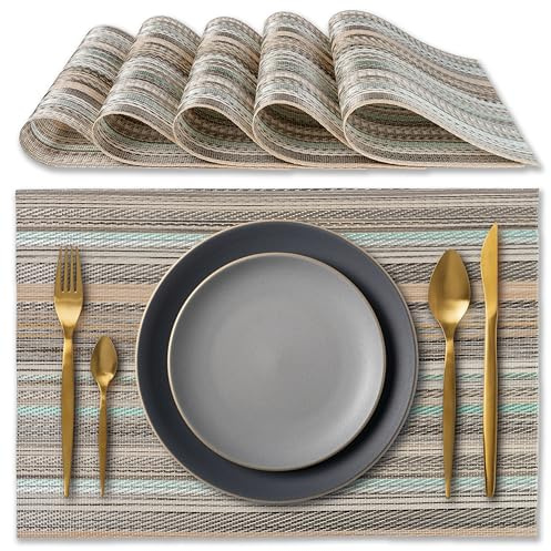 IPEA Tovagliette Americane Eleganti 45 x 30 cm per Cena, Pranzo, Colazione - 6 Unità - Tovaglietta Lavabile, Resistente Calore, Antiscivolo, Antimacchia per Tavolo della Cucina e Sala - Strisce Beige