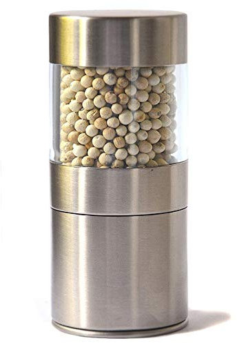 Moulin à poivre, mécanisme céramique, poivrier moulin + Poivre blanc bio de KAMPOT 50 gr - IGP (Indication Géographique Protégée) - Moulin rechargeable, 50 gr