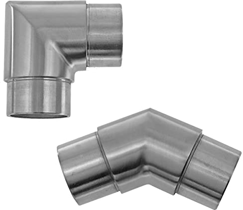 Edelstahl Winkel geschliffen V2A Rohrbogen Geländer Fitting VA Ø 42,4 90° + 45°, Modell:3157-1 90°