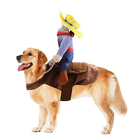 FANSU Kostüm Hund Haustier Hund Katze Kostüme, Einstellbare Cowboy Kleidung Netter Party Cosplay Dekoration Onkel Gelber Hut (M,Brown)