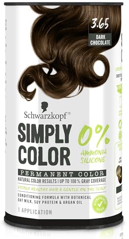 Schwarzkopf Simply Color Permanent Hair Dye, 3.65 Dark Chocolate, Long-Lasting with Nourishing Ingredients, No Ammonia or Silicone, All Hair Types