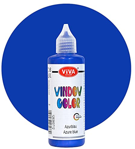 Viva Decor® Window Colour (Azure Blue, 90 ml) Window Paint for Removable Pictures and Stickers for Decoration, Mirrors, Tiles, Vases and Windows - Made in Germany