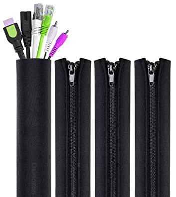OSMOZON Cable Tidy Management Kit l 4 Pcs Cable Protector l 20-inch Flexible Cable Tidy with Zippers l Wire Organiser for Computer Home Office