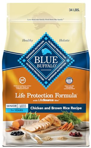 Blue Buffalo Life Protection Formula Large Breed Senior Dry Dog Food, Promotes Joint Health and Immunity, Made with Natural Ingredients, Chicken & Brown Rice Recipe, 34-lb. Bag