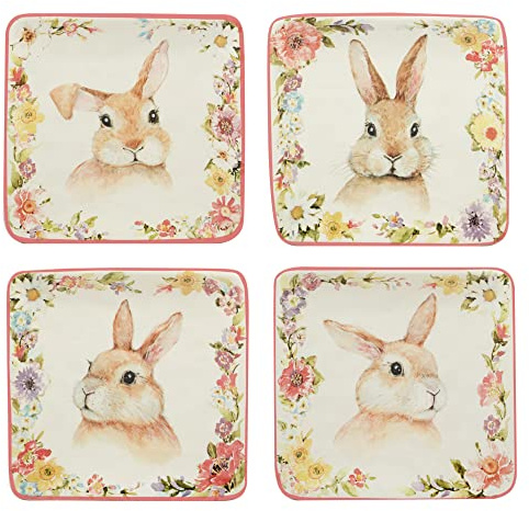 Certified International Easter Garden 6 Canape/Luncheon Plates, Set of 4 Assorted Designs