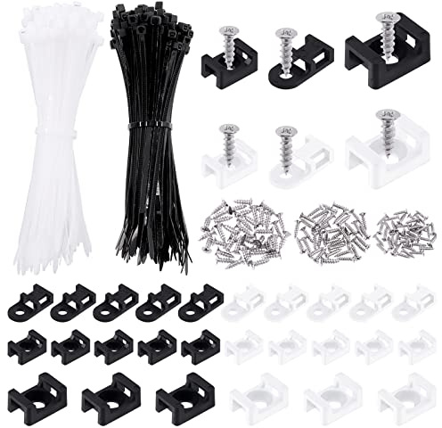Swpeet 480 fascette autobloccanti nere e bianche (150 x 4 mm) e 3 mm, 4 mm, 6 mm, base con viti a testa piatta con filettatura profonda, kit di clip per cavi