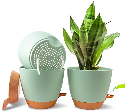 STURME Kunststoff Blumentopf, 3er-Set Pflanztopf Selbstbewässerung Übertopf mit Untersetzer, Blumentopf 15cm Durchmesser für Drinnen und Draußen Geeignet