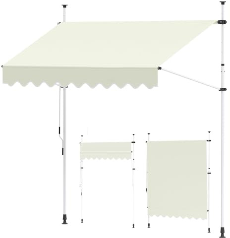 paramondo Jam 2000 Klemmmarkise Balkonmarkise ohne Bohren, Höhenverstellbar, UV- beständig, mit Handkurbel, 345 x 120 cm, Gestell Weiß, Uni Creme-Weiß