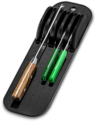madesmart Premium Antimicrobial Classic Small in-Drawer Knife Mat, Soft-Grip, Non-Slip Drawer Organizer, Long-Lasting Home Organization, EPA Certified, Carbon | non slip feet, rounded corners, secure blade slots, in drawer holder, countertop block alternative, woman owned