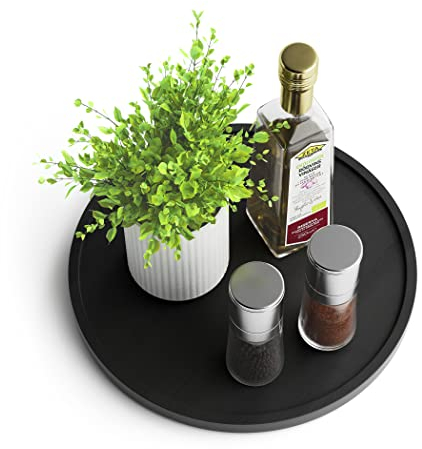 Homerays Bambus Drehteller Organizer Lazy Susan, Drehteller Küchen Organizer-25cm, Anti-Rutsch-Gewürzregal Drehbar für Küche Speisekammer Schrank Tisch Arbeitsplatte, Schwarz