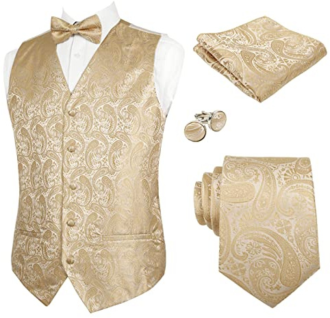 Alizeal Herren Classic 5-teiliges Paisley Jacquard Anzug Weste Set | Krawatte, Einstecktuch, Fliege, Manschettenknöpfe und Weste, lässig, Party, Hochzeit Set