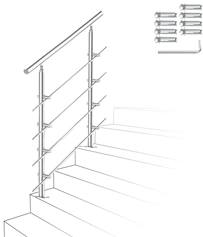 Ikodm Geländer Edelstahl Handlauf Treppengeländer 80 cm，mit 4 Querstreben und Zubehör, für Treppenhaus innen, Balkon, Hauseingang