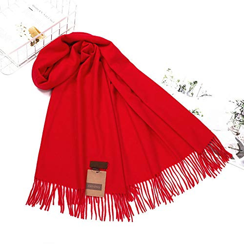 Bysonglezai Schals Damen Tücher Halstuch Scarf Mode Winter Schal Frau Weiß Kaschmirschal Lang Dick Warm Einfarbig Schal Herbst Und Winter Wollschal OneSize Rot