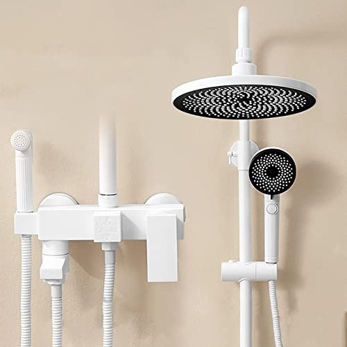 WPHH Weißes Duschsystem Wandmontage Dusche Mischbatterie Set Mit Wannenauslauf, Badezimmer Duscharmaturen Set Mit Regenduschkopf, 3-Modus-Handbrause Und Bidet-Sprayer, Höhenverstellbar