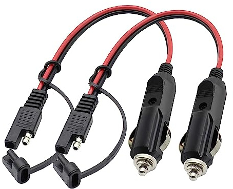 Eonvic 2-pack SAE 2-stifts hane till cigarettändare kontaktkabel 16 AWG 12 V snabbkoppling förlängningsadapter laddningskabel för solpaneler bilar 30 cm