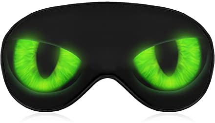 Grüne Schlafmaske mit lustigen Katzenaugen, Augenbinde, verstellbar, superweich, weich, für Männer und Frauen, Reisen und Nickerchen