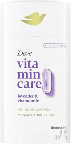 Dove Vitamincare+ Deodorante senza alluminio in stick lavanda e camomilla per 72 ore protezione contro gli odori, deodorante traspirante per donne 2,6 oz