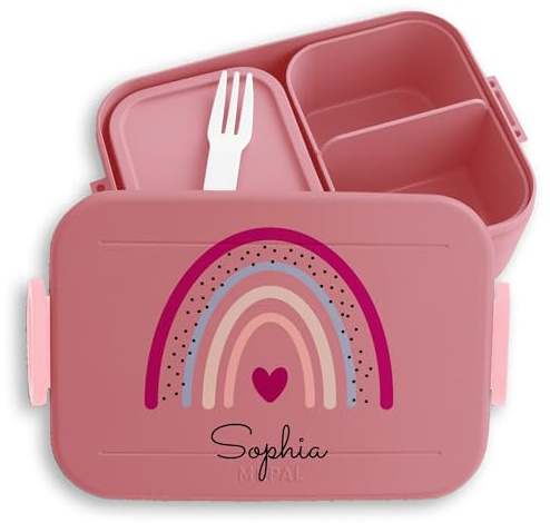 Kinder Bento Box Midi Lunchbox für Mepal Bentobox - Regenbogen Brotdose Regenbögen Vesperbox I - 900 ml - Rosa - personalisierte geschenke mädchen schule brotboxen kindergarten rainbow name