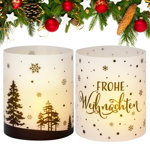 BETESSIN 24Pcs Windlicht Tischdeko Weihnachten Deko Mini Tischlichter Frohe Weihnachten Gläser Kerzen Deko Teelichter Lichthülle Teelicht Indoor Outdoor Garten Kerzen Dekoration