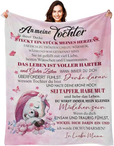 FDHVCB Flanell Decke Von Mama für Meine Tochter Personalisiert - Kuschelweiches Geschenk zum Geburtstag & Weihnachten, 150x200 cm