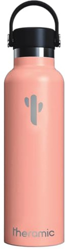 THERAMIC Borraccia Termica da 600 ml in Acciaio Inox con doppia parete esterna e rivestimento interno in ceramica. Colore rosa.