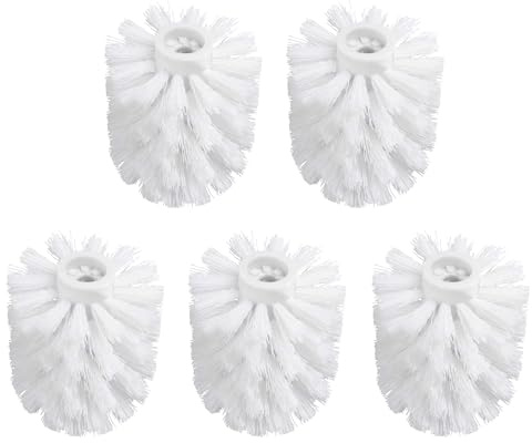 GERUIKE Cabezal de Cepillo de Repuesto para Escobillas de Inodoro, Cepillo de Recambio de Escobilla de Inodoro en un Juego de 5, Blanco, Rosca 16mm, Ø 7 x 9,5cm