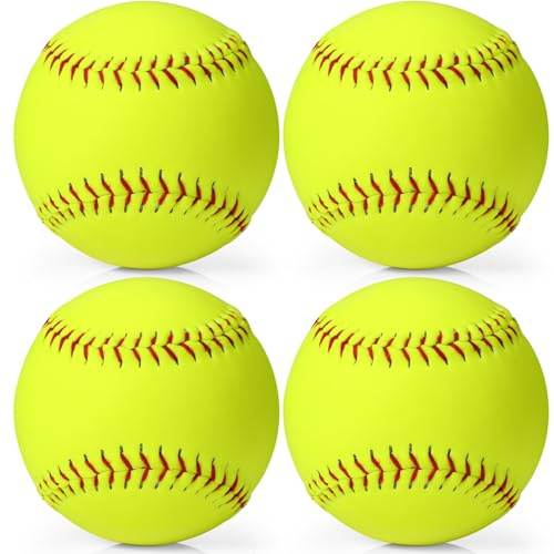 Lewtemi 12 Softballs - Official Size Weight Yellow Sports Slowpitch Softballs Bulk - Unmarked Leather Covered Youth Fastpitch Ball for Games Practice and Training(4 Pcs)