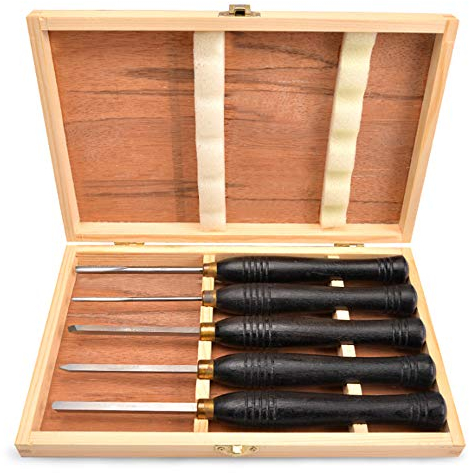 BomDog Drehmeißel, Drehmeißel-Set, 5-Teiliges Set Mit Aufbewahrungsbox Aus Holz, Drehmeißel-Set Für Holzbearbeitung, Hss-Handdrehmeißel Aus Holz, Verlängertes Drehmeißel