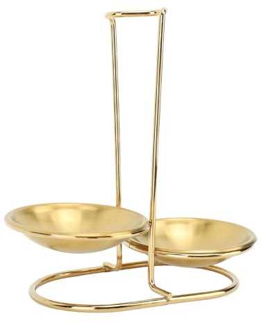 Soporte Vertical para Cuchara Sopera, Versátil y de Fácil Acceso, Soporte para Cuchara Sopera Fácil de Limpiar de Acero Inoxidable para Mesa de Comedor (Dorado con 2 Platos)