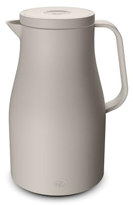 alfi ECONSCIOUS Isolierkanne 1,00 l, 12 h heiß, Hartglaseinsatz, beige | 24 h kalt, Thermoskanne für Kaffee & Tee, Drehverschluss mit Drucktaste für Einhandbedienung, ideal für Büro & Zuhause