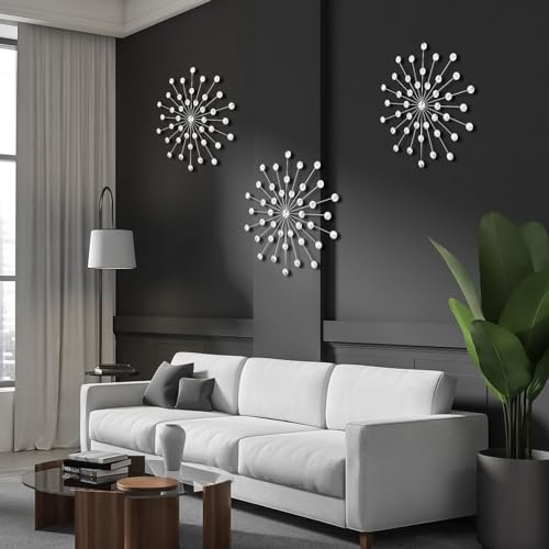 DNAMYJME Strass-Wanddekoration, Durchmesser 43,2 cm, glitzernde Diamanten, dekorativer Sonnenschliff, Metall, Eisen, Wandbehang, Skulpturen für Wohnzimmer, Schlafzimmer, Esszimmer (Silber)