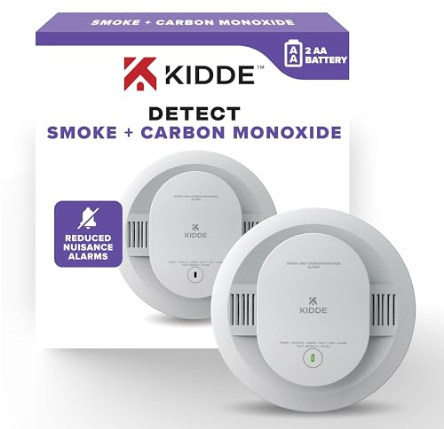 Kidde Smoke and Carbon Monoxide Detector, AA Battery Powered, with Voice Alerts, LED Status Lights, 85 dB Alarm, 5 inches, 30CUDR-V, 1 Pack