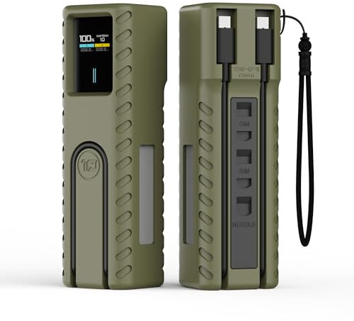 Sikai Silikonhülle für Cuktech 10 Powerbank, 2mm Dicke Stoßfeste und Sturzsichere Silikonhülle mit Oleophobe Beschichtung, fasst 2*Simkarten/1*SIM Karte Nadel/1*Original Ladekabel (Regenwaldgrün)