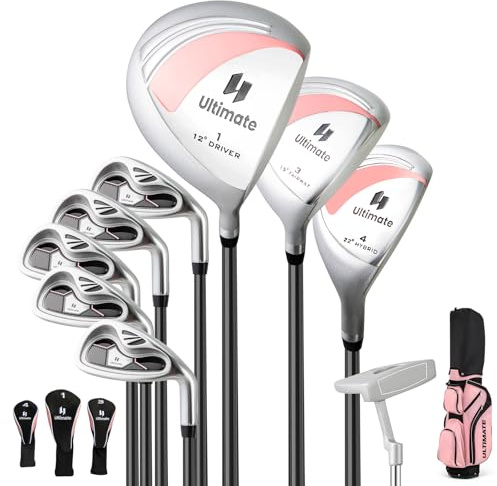COSTWAY komplettes Damen Golfschläger Set, 9 teilig Golfschlägersätze rechtshändig mit Tasche & Regenhaube, Golfset mit 1 Driver & 3 Fairway & 4 Hybrid & 6/7/ 8/9/ P Eisen & Putter (Rosa)