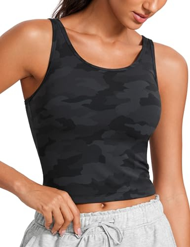 CRZ YOGA Femmes Butterluxe Double Doublure Débardeurs Dos Nageur Sports sans Manches Court Gilet Gris Foncé Camouflage 2 38