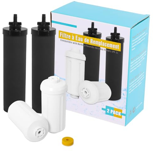 Filtre à Eau compatible avec Filtre Ber-key Purification Éléments Cartouche | D'élément Noir et de Filtre à Fluorure PF.2 Compatible avec la Collection Travelling Grand Royal Imperial Crown (4 pièces)