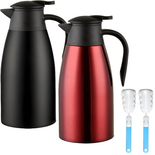 Jarra de café térmica de 70 onzas, 2 jarras de café aisladas de acero inoxidable actualizadas para mantener el café caliente y el agua caliente, 12 horas, jarra de café al vacío de doble pared (negro
