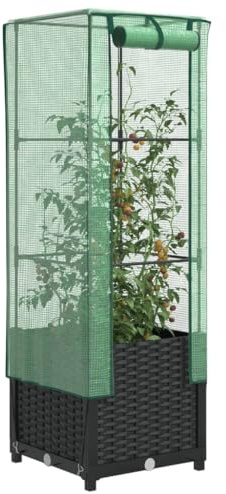 Hovothy Hochbeet mit Gewächshaus-Aufsatz Pflanzkasten mit Gewächshaus Gartenbeet Gemüsebeet Wetterfest Kräuterbeet Frühbeet für Garten Blumenbeet Pflanzenbeet Anzuchtbeet Schwarz 40x40x139 cm PP