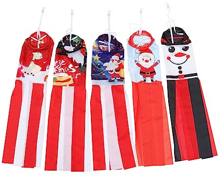BESPORTBLE 5piezas Adornos Navideños De Manga De Viento Para Exteriores Bandera Colgante De Manga De Viento Diseño De Papá Noel Para Decoración De Jardín y Fiestas Navideñas