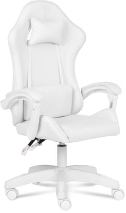 Ranqer Apollo Sedia Gaming Ergonomica Regolabile con Schienale 90-135°, Braccioli, Supporto Lombare e Cervicale, Girevole 360°, Design Moderno e Montaggio Facile, Cuscini Inclusi, Bianco