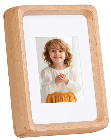 Kattepote Marco de Fotos 9 x 13 cm, Portafotos 5x3,5 pulgadas, montado en mesa o pared, para fotos de 9 x 13 cm (máximo) y con paspartú para fotos de 5 x 7 cm, fabricado en madera de haya