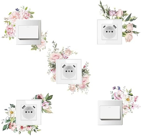 YJFY ® 5 pegatinas para interruptor de luz, pegatinas para interruptor de luz, pegatinas para interruptor de luz, pegatinas de pared para interruptores decorativos (pegatinas de flores rosas)