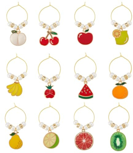 SUNNYCLUE 12 Stili Ciondoli A Tema Vino Ciondoli Carini per Vino Smalto Frutta Cibo Bicchieri Divertenti Perle Perline Tag Anelli Marcatori Identificazione per Bicchieri A Stelo Donne Decorazioni per
