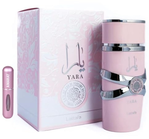Perfume Yara Original 100ML, Perfume Árabe para Mujer de Larga Duración, Eau da Parfum Importado desde Dubái, Incluye Atomizador Recargable 5ML, Fragancia Floral y Dulce (Yara)