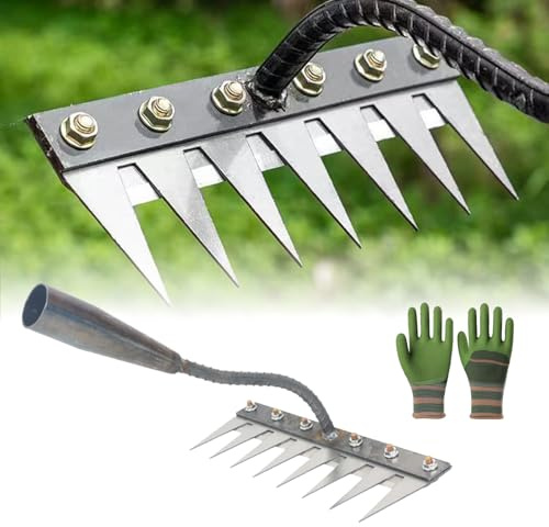 Rastrillo de acero al carbono para desherbar el jardín, de 5/6/7/8 dientes, de hierro para jardinería y desherbar, desmontable, para desmalezar el césped del patio y aflojarlo.