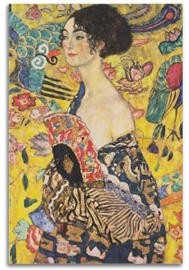 KANGZENG Gustav Klimt Malerwerke (Lady with Fan), Kunstposter, Kunstwerke, Bild, Druck, Wandkunst, Gemälde, Leinwand, Dekoration, Zuhause, dekorativ, 40 x 60 cm