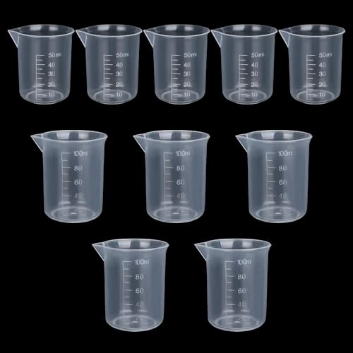 10 PCS Small Transparent Measuring Cup,Plastic Liquid Measuring Jugs,Graduated Beaker for Lab Household Kitchen Baking Cooking,Measure Tool 100ml 50ml