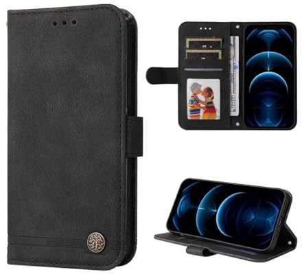 SEAHAI Fodral för Samsung Galaxy A17 5G/4G mobilskal, flip PU-plånbok, skyddande fodral med stativ/kortfack/magnetiskt stötsäkert läderfodral, ultratunt vikbart fodral – svart