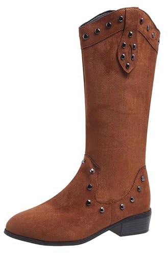 Generiska dam västerländska stövlar med klack, cowboystövlar dam medelstora höga vandringskängor med blockklack övergångsstövlar vintage halvstövlar western cowgirl stövlar slip-stövlar Chelsea